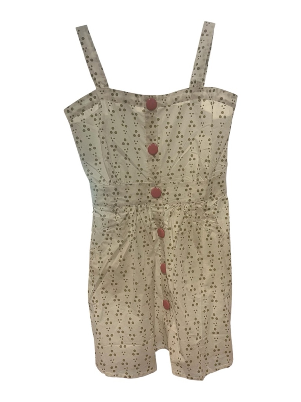 Cream polka dot mini dress with pockets and pink buttons NWT